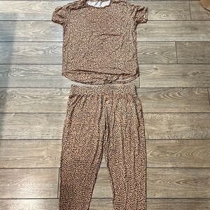 Women's Polka Dot Pajama Set - Black and Tan